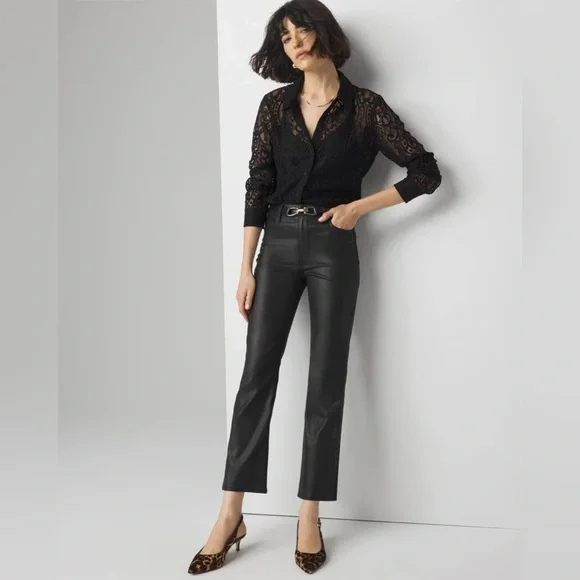 NWT WHBM Coated Kick Flare Jean in Vegas Coated Black size 00 - Picture 2 of 13